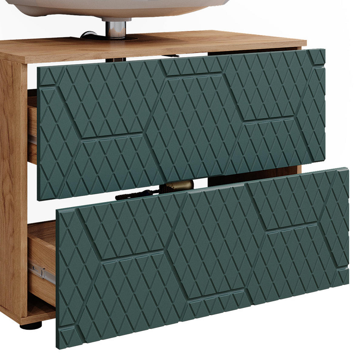 BADMÖBEL-SET Irma Grün 4 Teile, mit Schubladenschrank und Midischrank - Eiche Wotan/Grün, Holzwerkstoff (80/58/41cm) - Vicco