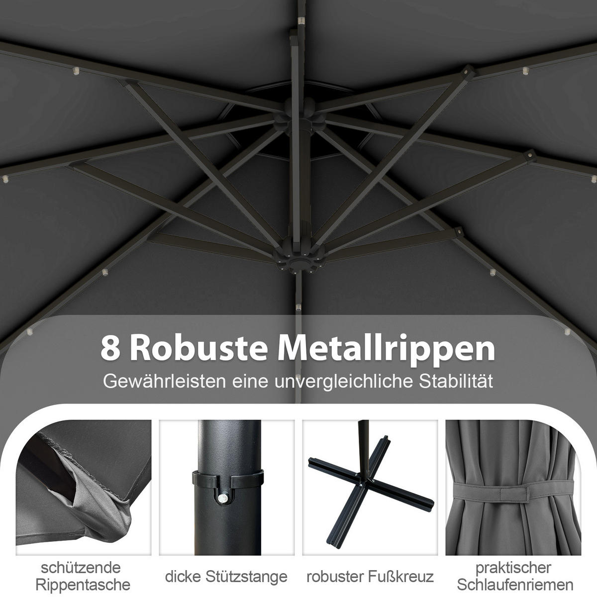 AMPELSCHIRM Grau - Grau, Kunststoff (300/300cm) - COSTWAY