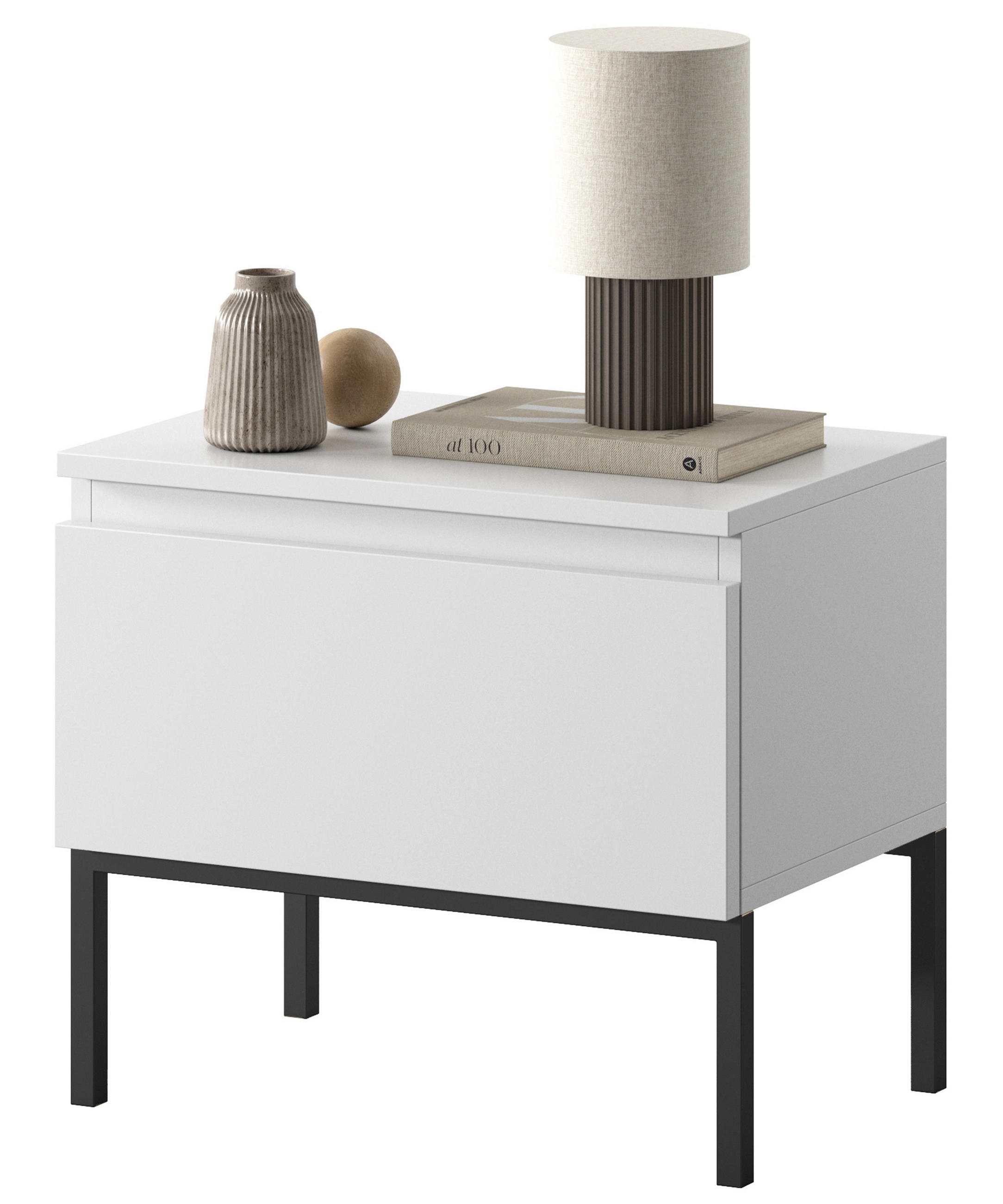 NACHTSCHRANK Bemmi Weiß mit schwarzen Beinen - Schwarz/Weiß, Holzwerkstoff/Metall (49/43/32cm) - Selsey