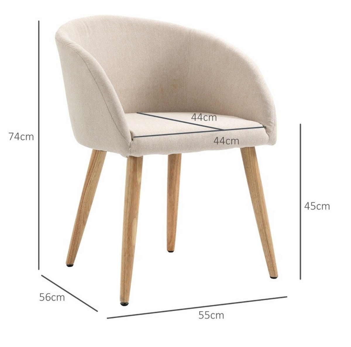 ESSSTUHL 2er-Set mit Polsterung 55 x 56 x 74 cm Beige - Beige, Metall (55/74/56cm) - Meubliv