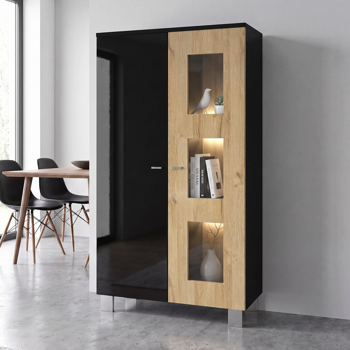 VITRINE Denjo Tür in Eiche Natur - Eichefarben, Holzwerkstoff (71/129/35cm) - Vladon