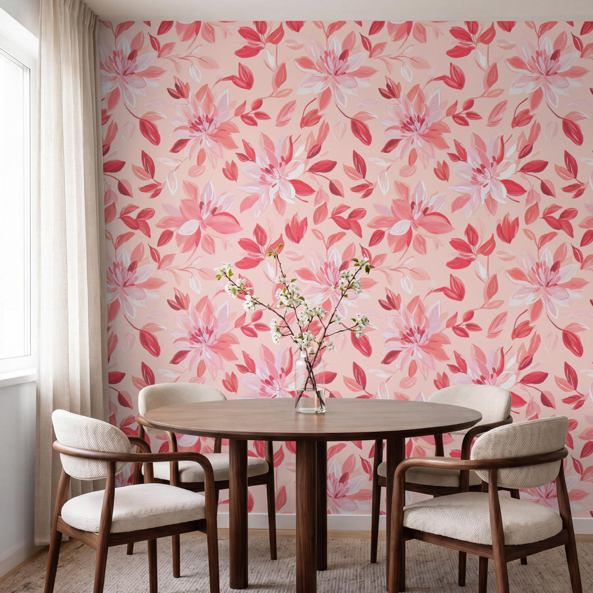 TAPETE - Botanisch - Blumen - Rot - 200x200 cm - Koralle, Papier (200/200cm) - OnlyWow