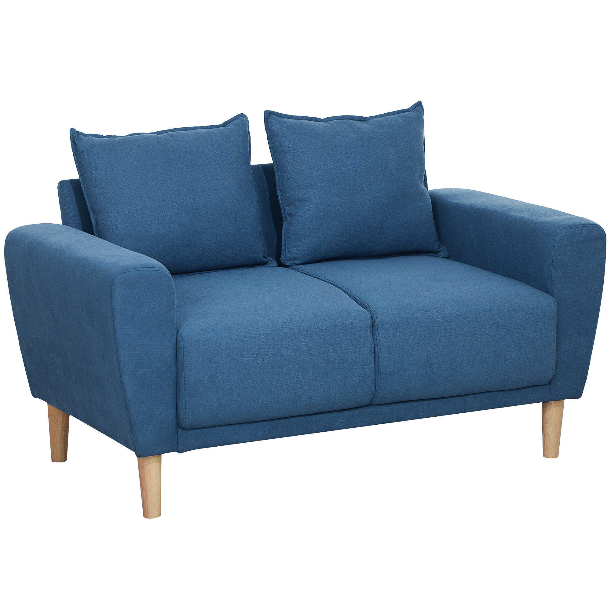 ZWEISITZER SOFA mit 2 Kissen, 133 x 73 x 81 cm, Blau - Blau, Textil (133/81/73cm) - HOMCOM