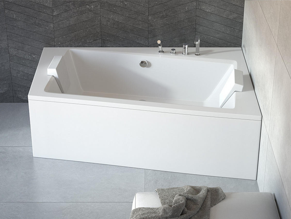 BADEWANNE Eckwanne INFINITY 160/100 Rechts mit Schürze Ablauf Füße - Weiß, Kunststoff (100/55.5/160cm) - bad land
