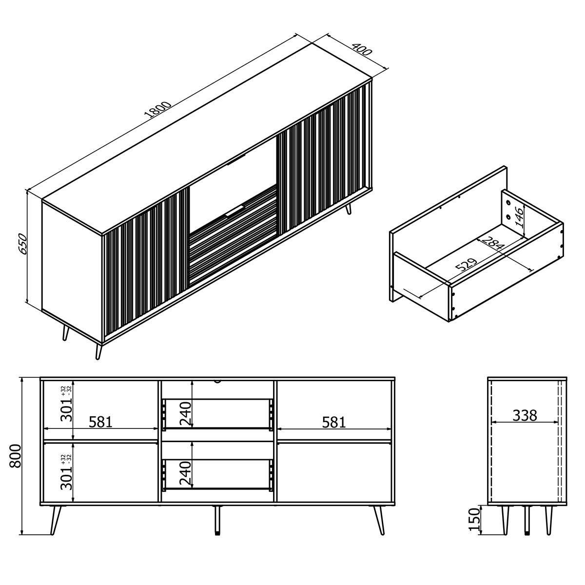 SIDEBOARD Luka Holz und Schwarz - Schwarz, Holzwerkstoff (180/80/40cm) - Petits-meubles