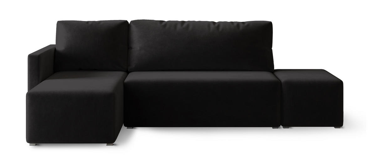 ECKSOFA VELOTTI L-S Schwarz Plüsch-Stoff mit Schlaffunktion - Schwarz, Holz (261/143cm) - MASSENO