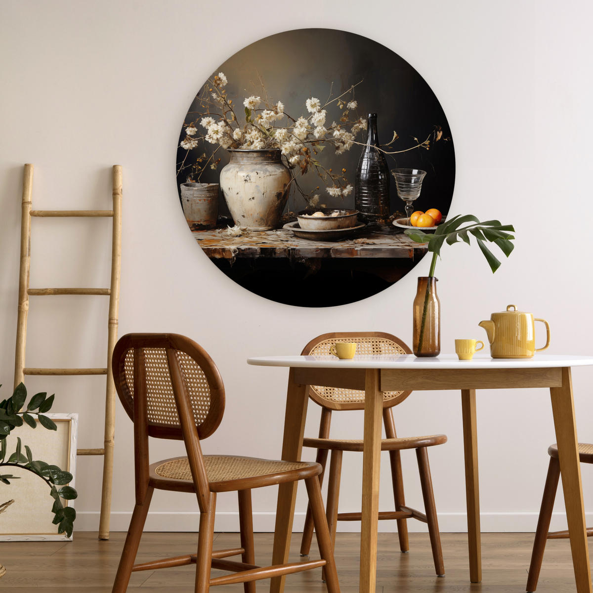 WANDBILD Stilleben - Blumen - Blumenstrauß - Vase - Wein 90x90 cm - Hellgrau, Kunststoff (90/90cm) - MuchoWow