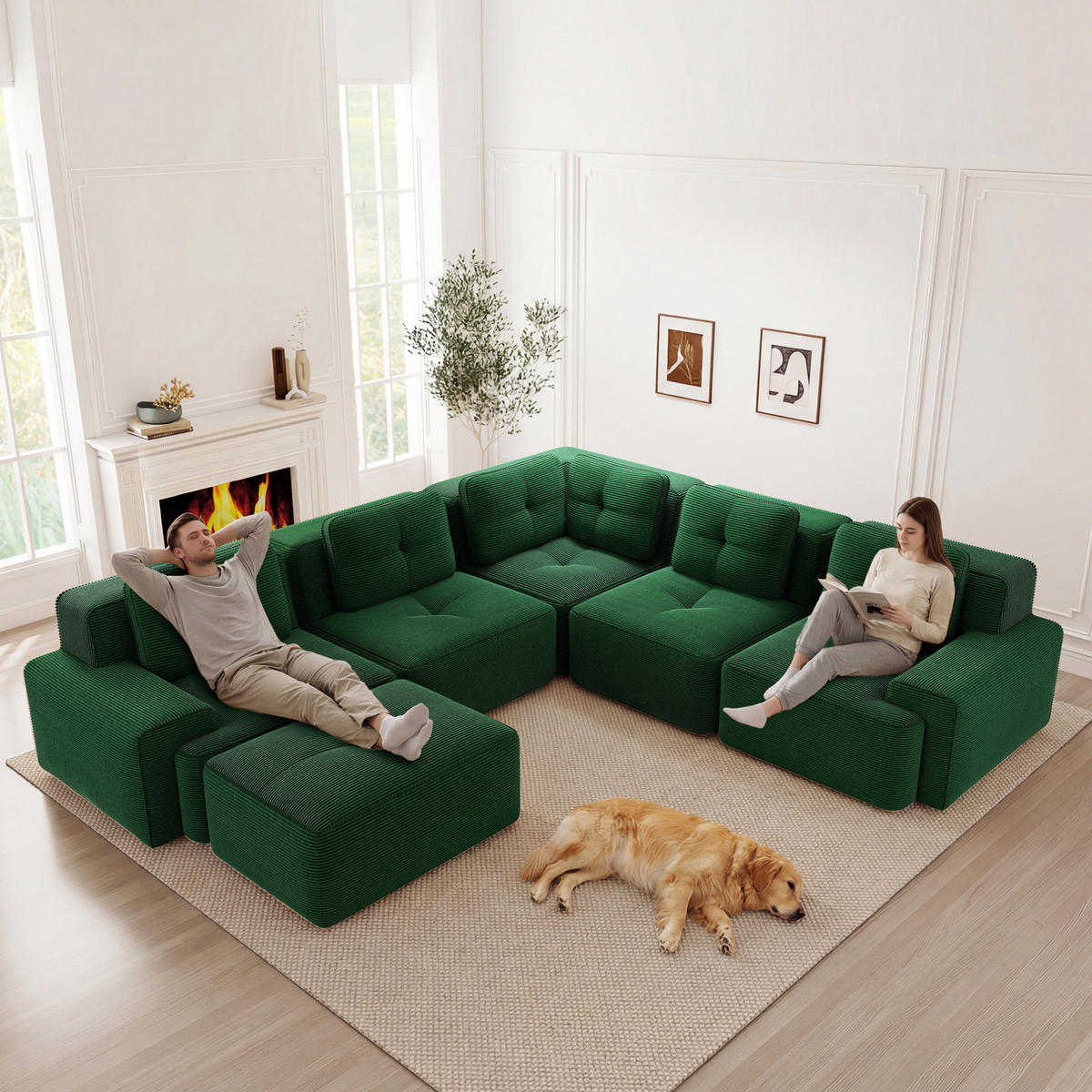 ECKSOFA modular Cord Grün 3-tlg. - Grün, Kunststoff (177/297cm) - Meubliv