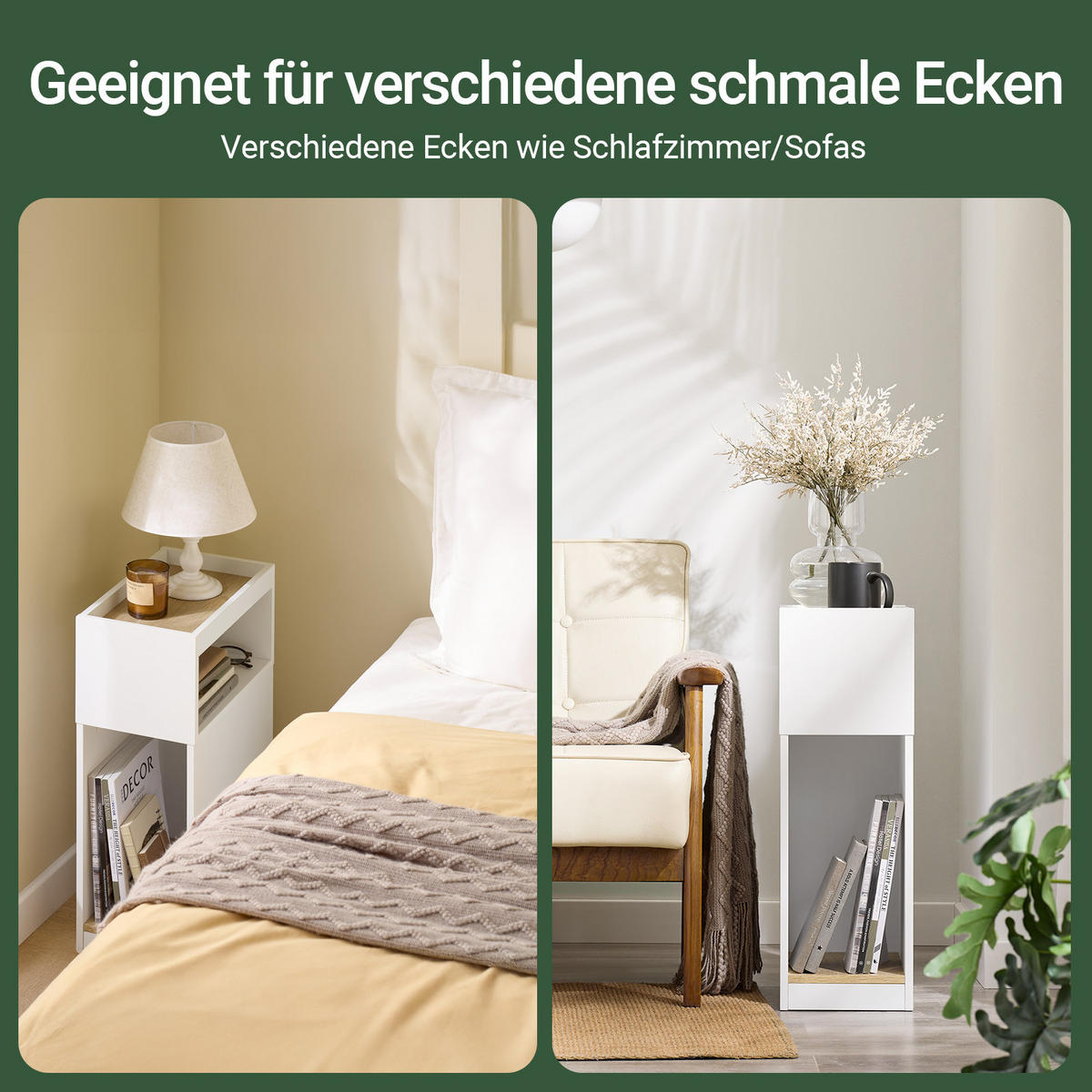 NACHTTISCH mit Seitenablage, Weiß, 20x35x60cm - Weiß, Holzwerkstoff (20/60/35cm) - SoBuy