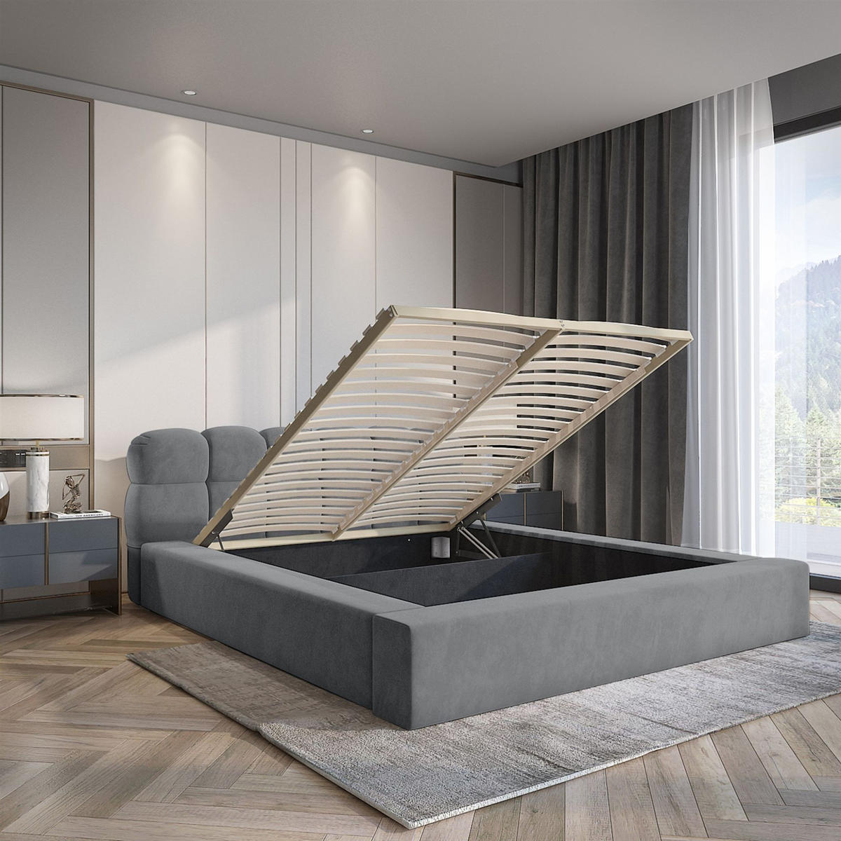 POLSTERBETT Grove In Ditra - Grau, Holzwerkstoff/Textil (160/200cm) - Fun Möbel