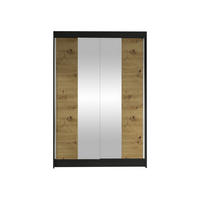 SCHWEBETÜRENSCHRANK Lino II - Schwarz/Eiche Artisan, Holzwerkstoff/Metall (120/200/58cm) - MIRJAN24