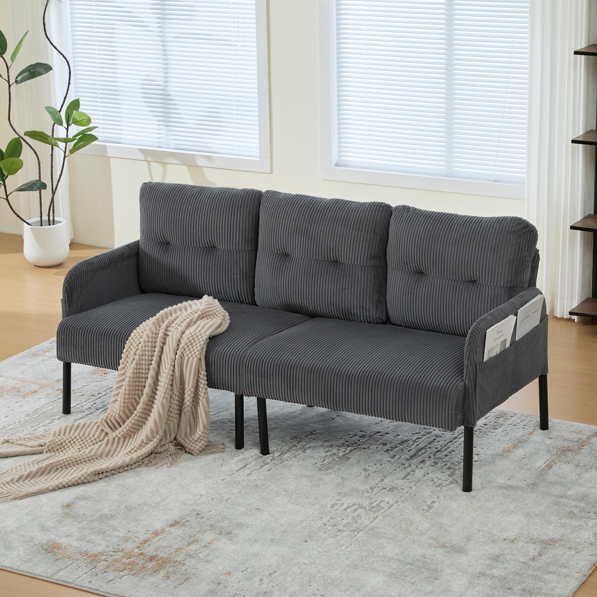 3-SITZER-SOFA DE-33596 mit Seitentaschen Grau - Grau, Metall (171/80/72cm) - ComfortXL