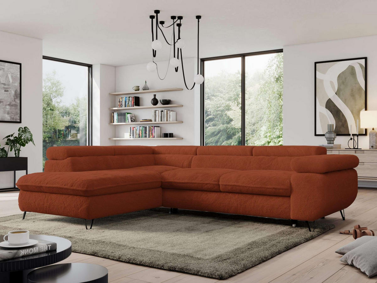 ECKSOFA PEDRO L Orange Plüsch - Links Seite - Schwarz/Orange, Textil/Metall (208/273cm) - MKS