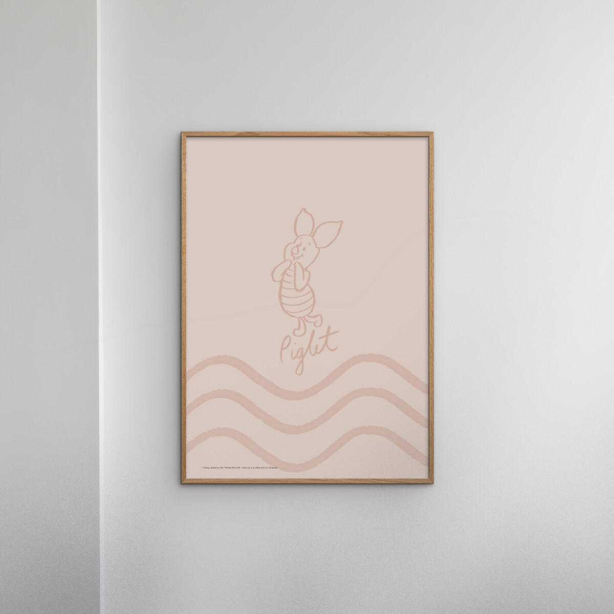 POSTER mit Rahmen Disney - Disney - Piglet Soft Pink Waves - Pink/Eichefarben, Holz/Papier (70/100cm) - Poster&Frame