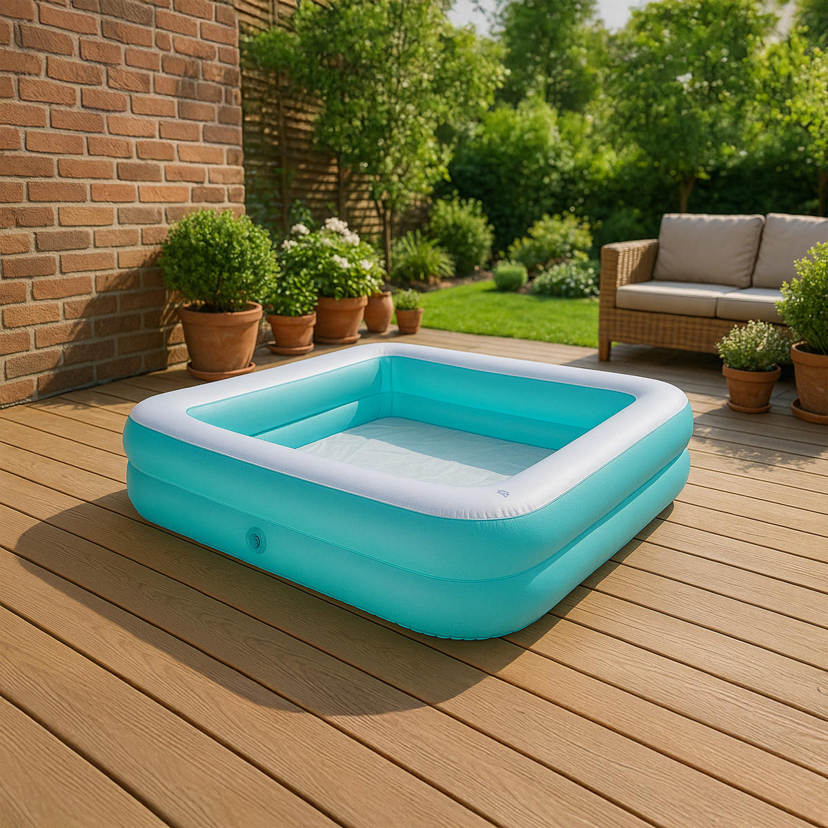 SUNCLUB Planschbecken aufblasbarer 2-Ring Pool, viereckig, 145x145x45 cm - Blau, Kunststoff (145/145cm) - Avenli
