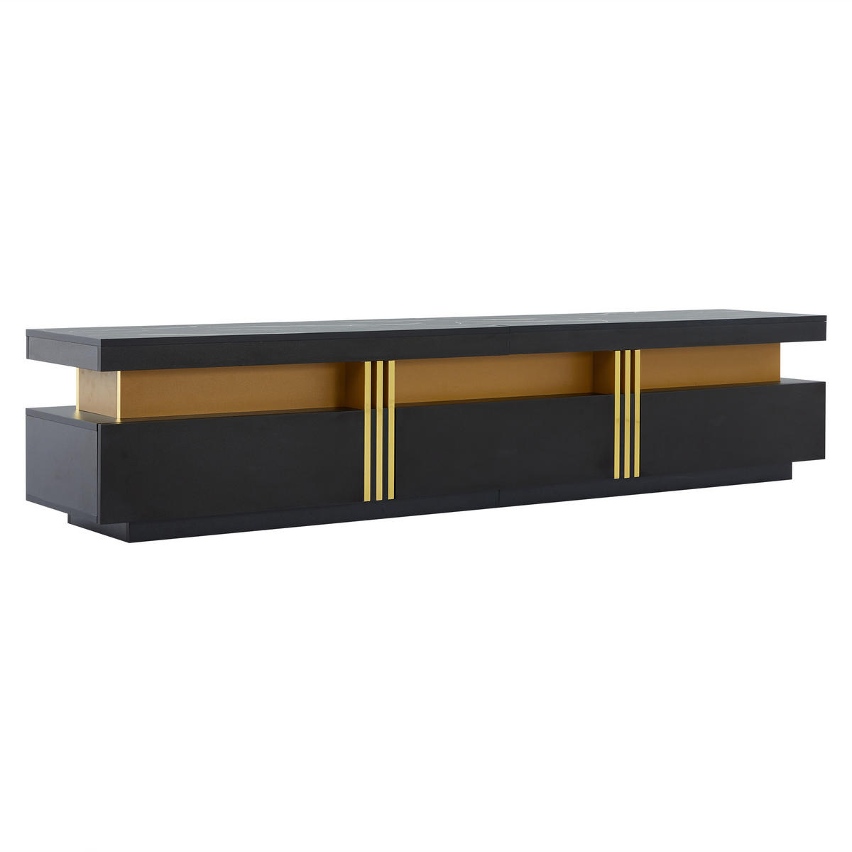 TV-LOWBOARD Marmoroptik Schwarz 200/40/42 cm - Schwarz, Holz (200/42/40cm) - PANGIVO