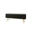LOWBOARD TV BANFF RTV7-2D Goldene Metallbeine, geriffelte Fronten, Schwarz - Schwarz, Holzwerkstoff/Kunststoff (135/53/32cm) - Komodee