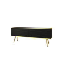 LOWBOARD TV BANFF RTV7-2D Goldene Metallbeine, geriffelte Fronten, Schwarz - Schwarz, Holzwerkstoff/Kunststoff (135/53/32cm) - Komodee