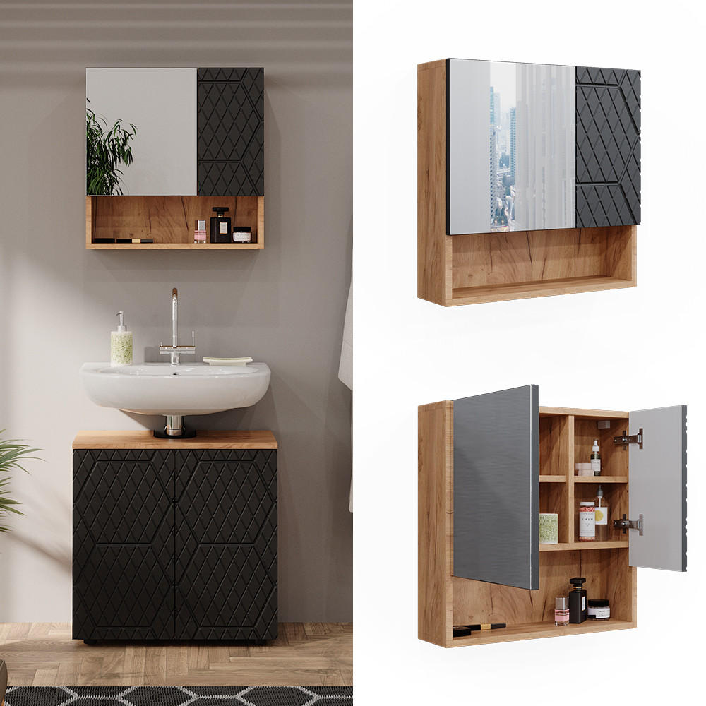 BADSPIEGELSCHRANK Irma Goldkraft Eiche 54 x 55 cm - Anthrazit, Holzwerkstoff (54/55/16.9cm) - Vicco