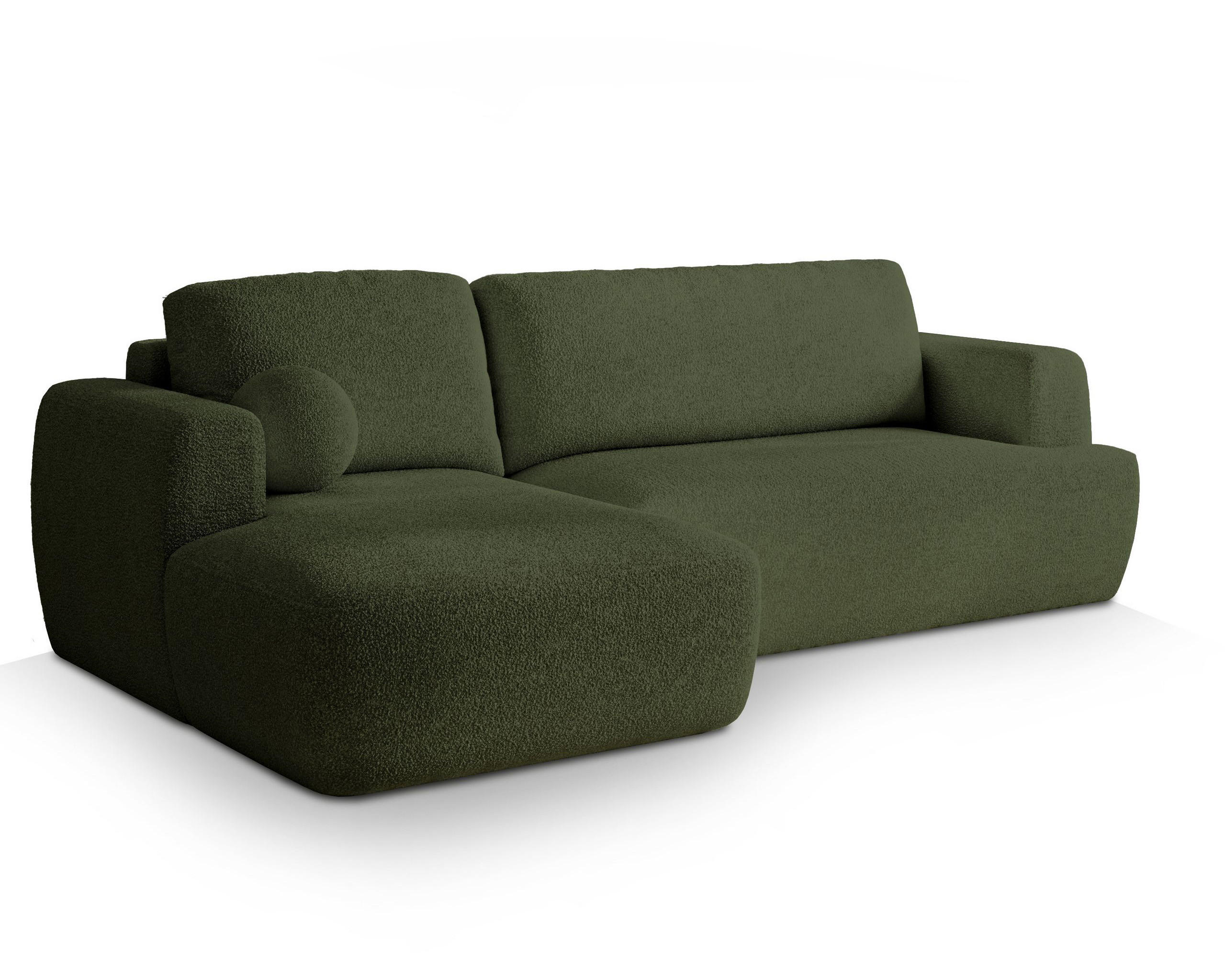 ECKSOFA SENTI N L-S Grün Boucle-Stoff mit Schlaffunktion - Grün, Holz (246/148cm) - MASSENO