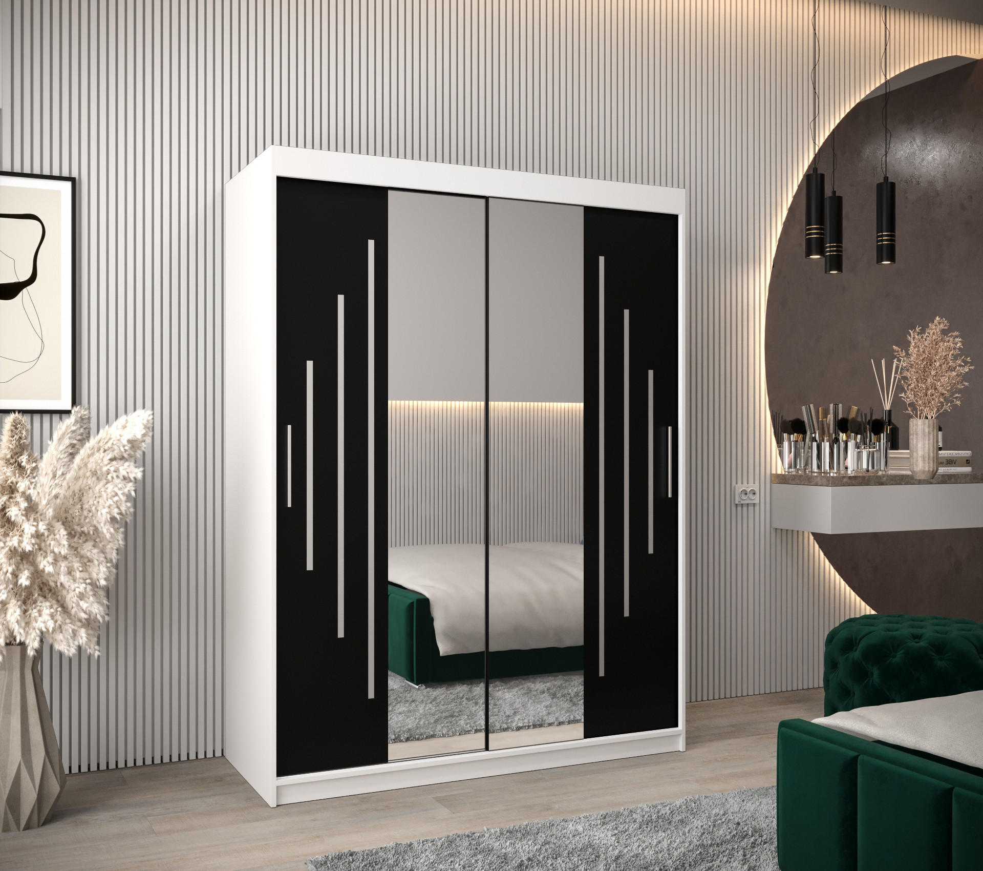 SCHWEBETÜRENSCHRANK 200/150/62 2-türig - Silberfarben/Schwarz, Holz/Kunststoff (150/200/62cm) - Abiks Möbel