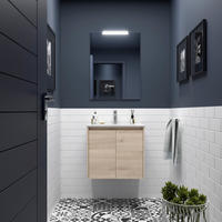 BADEZIMMERMÖBEL NOJA 700 2 Türen NATURAL + Waschtisch + Spiegel - Schwarz, Metall (45/54/70cm) - Salgar