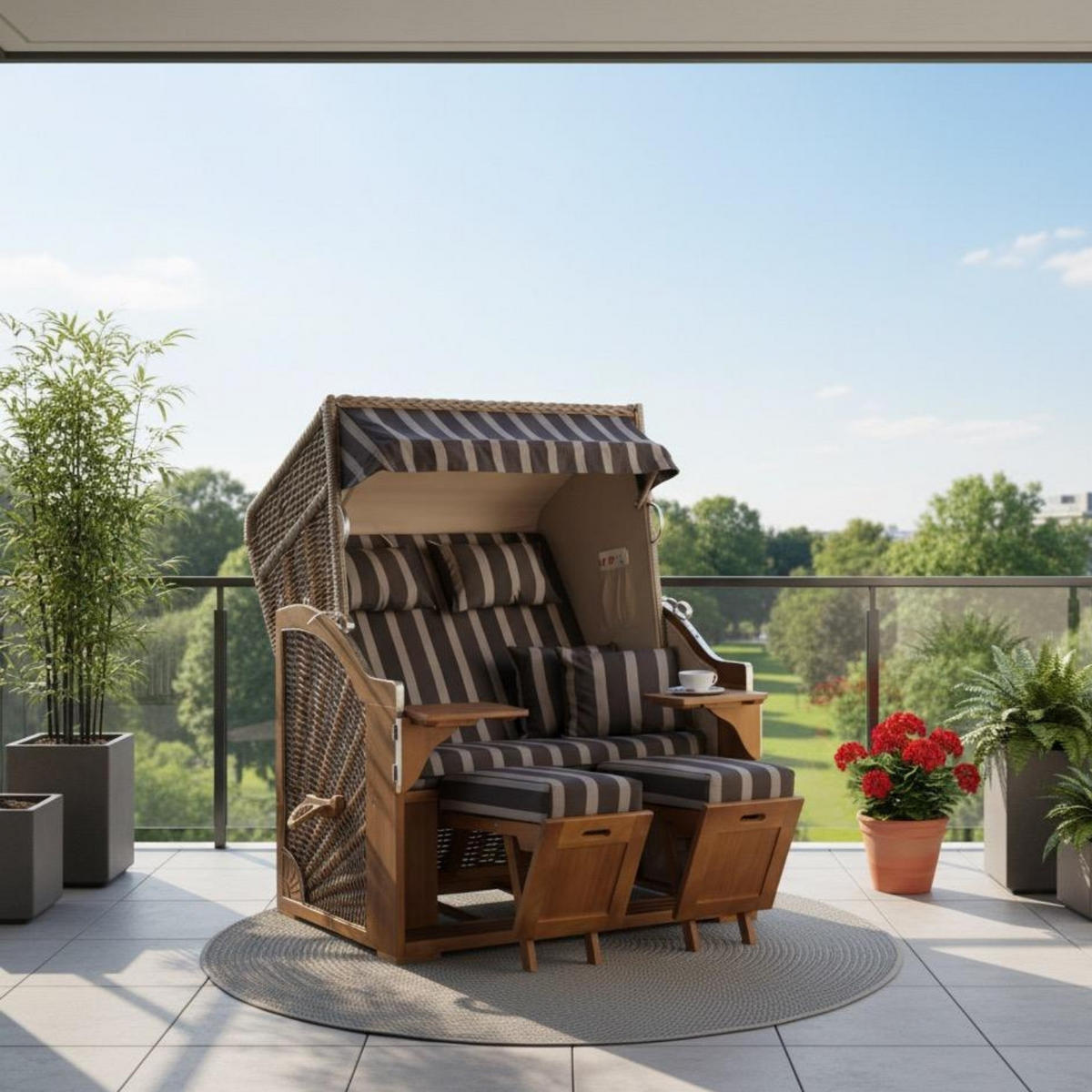 STRANDKORB Schleswig Pinie 2-Sitzer - Braun/Grau, Metall (120/160/80cm) - Mr. Deko