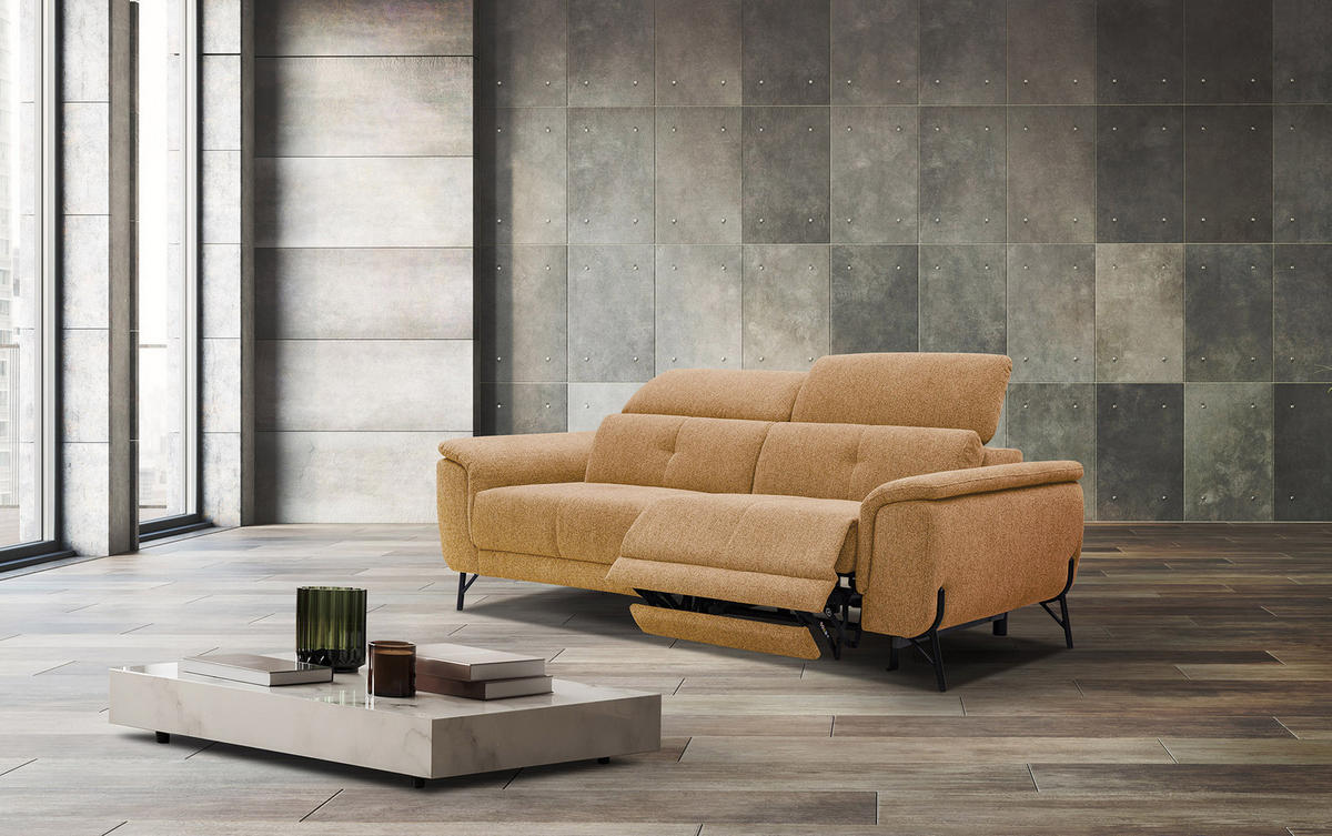 SOFA AVENA 3-Sitzer mit 1 Relaxfunktion, orange - Orange, Holzwerkstoff/Textil (204/80/108cm) - Courtois Laville