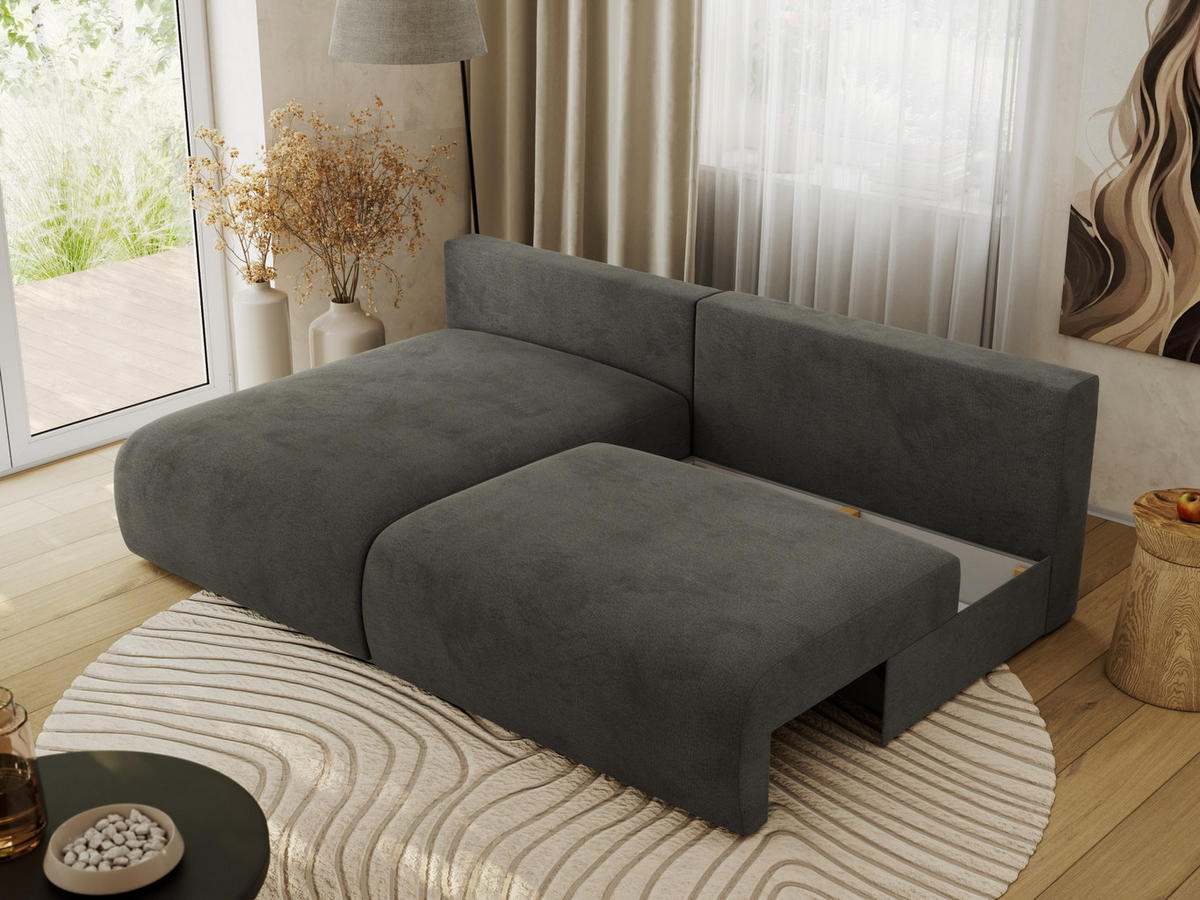 ECKSCHLAFSOFA VIVO L Dunkelgrau Velvet - links - Dunkelgrau/Schwarz, Kunststoff/Textil (223/150cm) - MKS