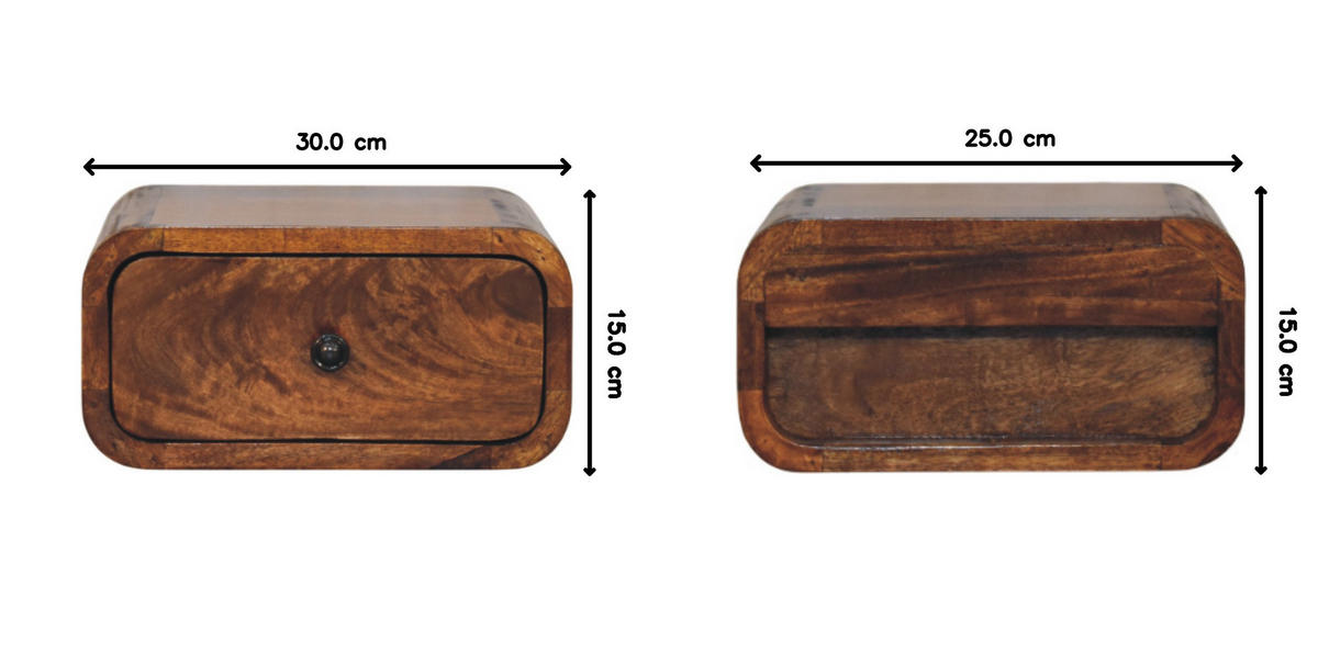 NACHTTISCH Avora Wandmontiert mit 1 Schublade, Braun - Messingfarben/Braun, Holz/Metall (30/15/25cm) - Artisan Furniture