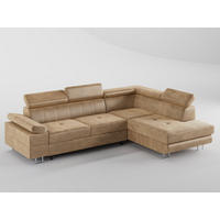 ECKSOFA CAROLINE Rechts Beige Velours-Stoff mit Schlaffunktion und Bettkasten - Chromfarben/Beige, Textil (253/190cm) - Barchello