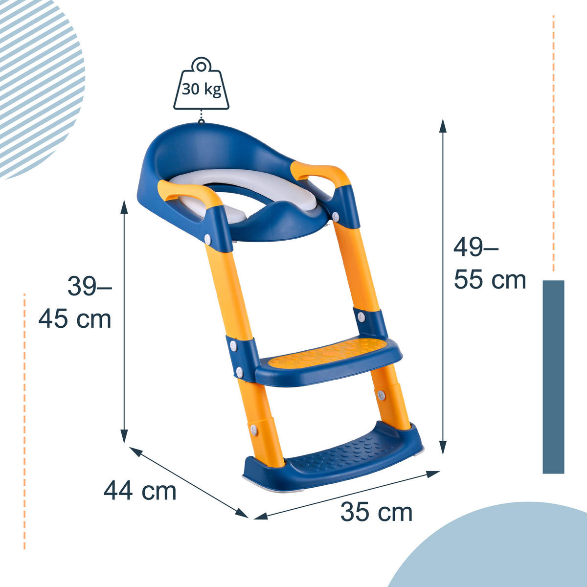 TOALETNÉ SEDADLO Modro-žlté s rebríkom výškovo nastaviteľné - viacfarebná, plast (35/55/44cm) - Relaxdays