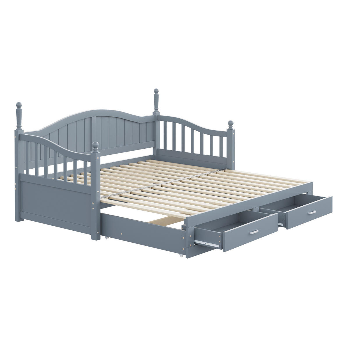 BETT Ausziehbares Schlafsofa 90/190 cm Grau aus Kiefernholz mit Schubladen - Grau, Holzwerkstoff (90/190cm) - OKWISH