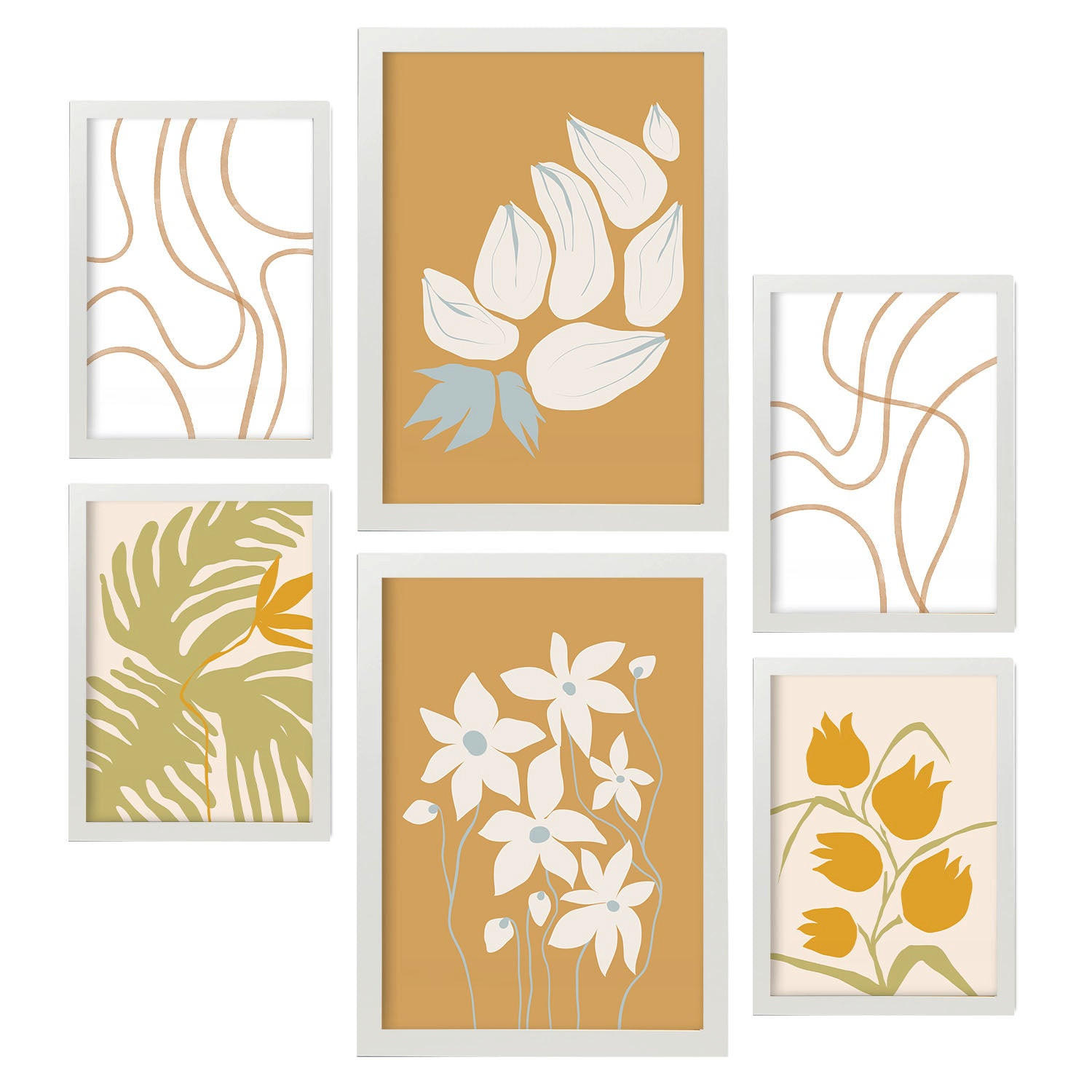 POSTER Set Mit 6 Flora Geht In Blume Zusammenfassung Ästhetische Dekorative Gemälde Für Ihr Wohnzimmer, Schlafzimmer, Zuhause A3 & A4 Weißer Rahmen - Weiß, Papier (29/3cm) - Nacnic