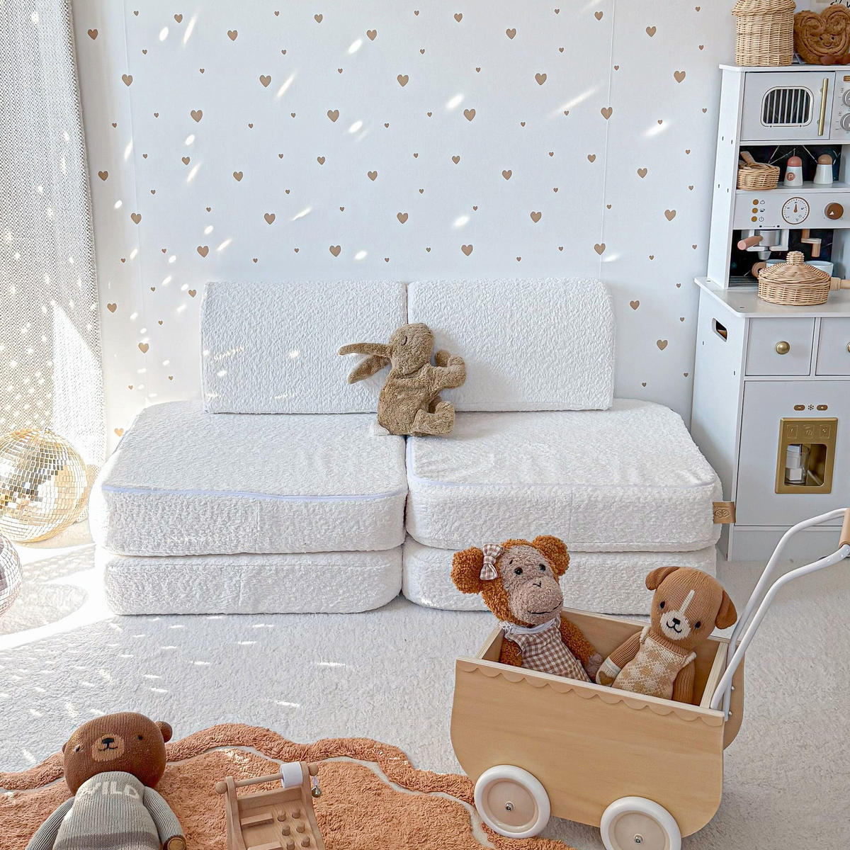 KINDERSOFA Pocket Basic modular 4-tlg. aus Bouclé in Weiß - Weiß, Textil (120/25/60cm) - MeowBaby
