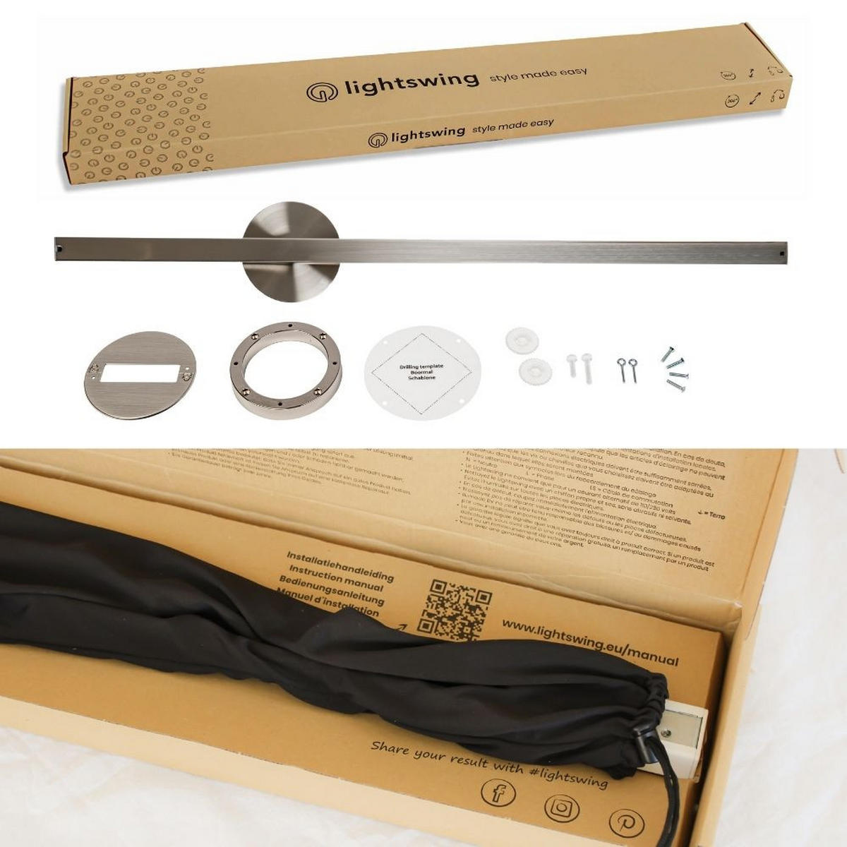 AUFHÄNGESYSTEM für zwei Hängelampen - Twin - 110cm - Edelstahl - Verstellbare Lampenaufhängung - Pendelleuchten Schieben und Drehen - Edelstahlfarben, Metall (110/3/2cm) - Lightswing®