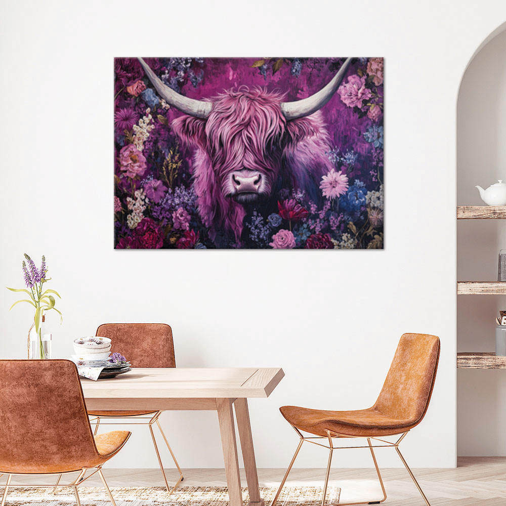 WANDBILD abstrakte blumen der schottischen kuh - Pink, Textil (60/40cm) - Feeby