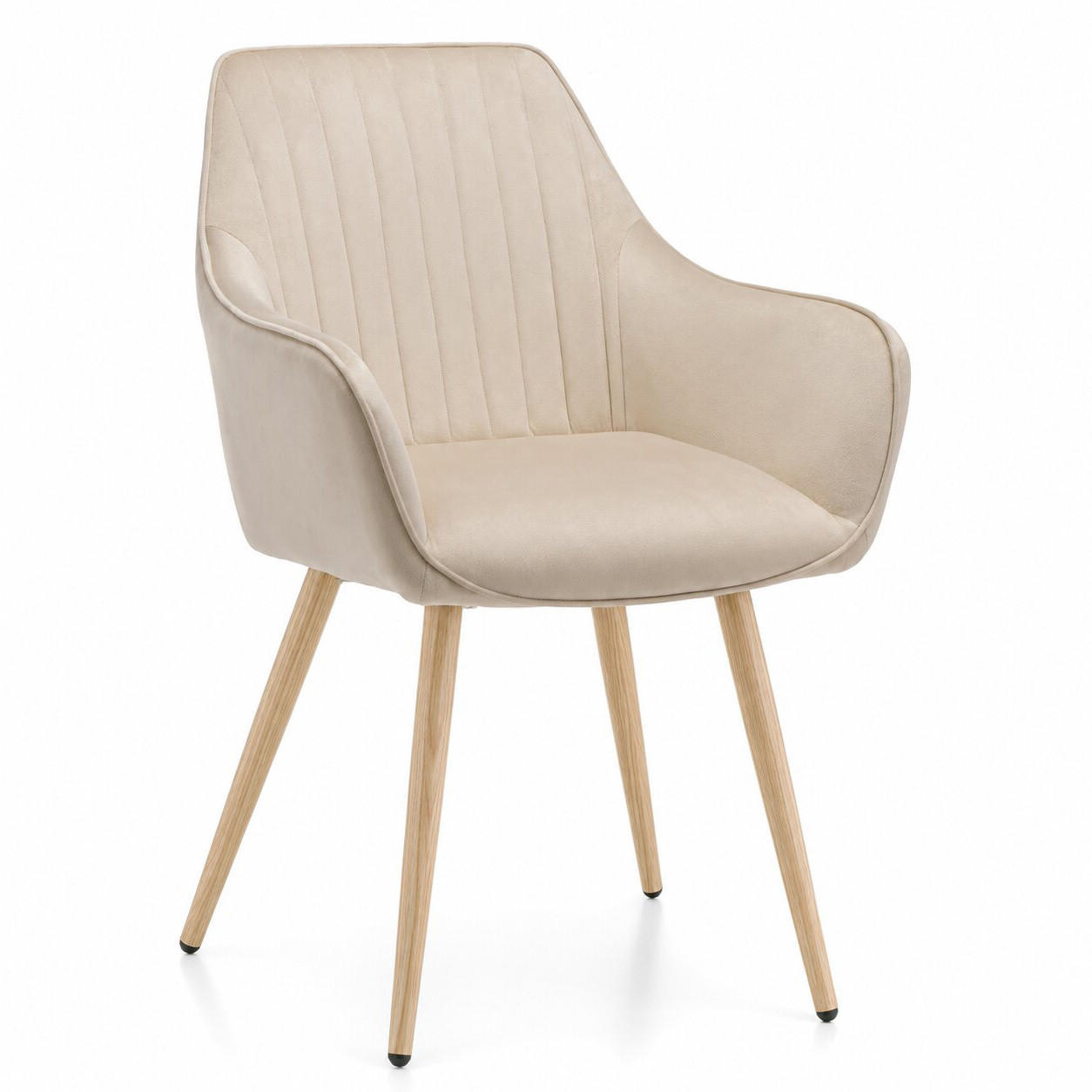 STUHL PASSO gepolstert mit Steppung - beige, Beine in Holzoptik - Samt Velours - Ecru/Eichefarben, Textil/Metall (58/87/60cm) - NEW HOME