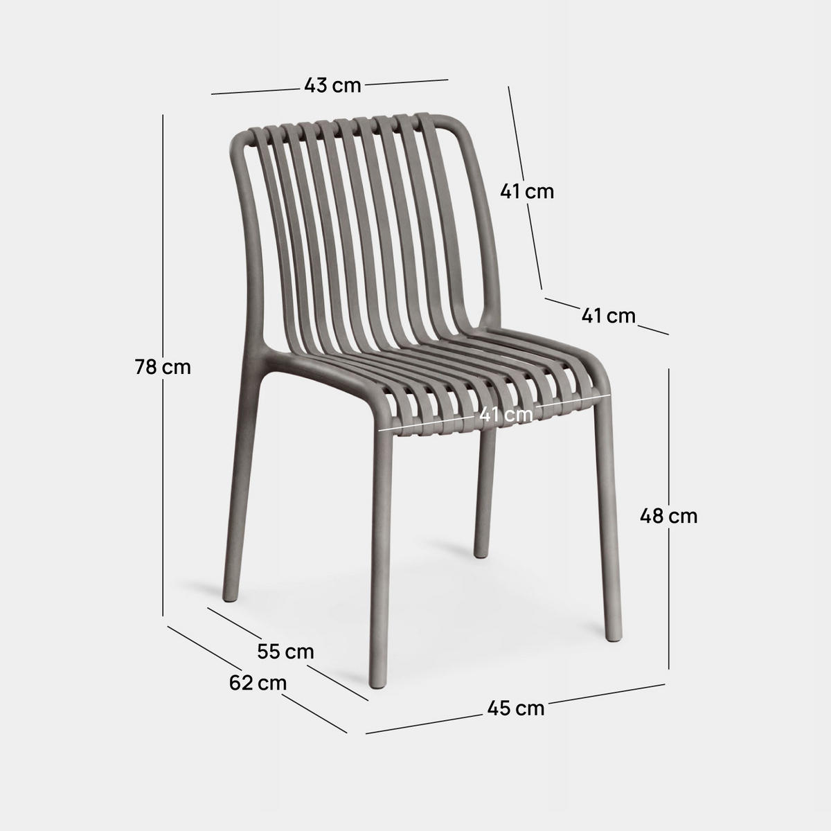 GARTENSTUHL Ollie Grau 45 cm x 78 cm 4er-Set - Grau, Kunststoff (45/78/62cm) - Klast Home