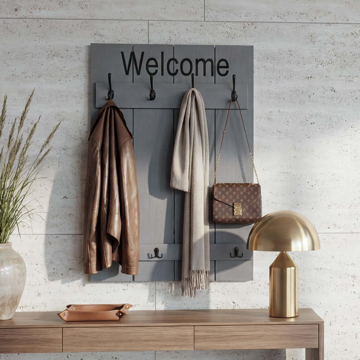 WANDGARDEROBE WELCOME SHABBY Grau, Blau - Blau/Grau, Holz (60/90/8cm) - MCW