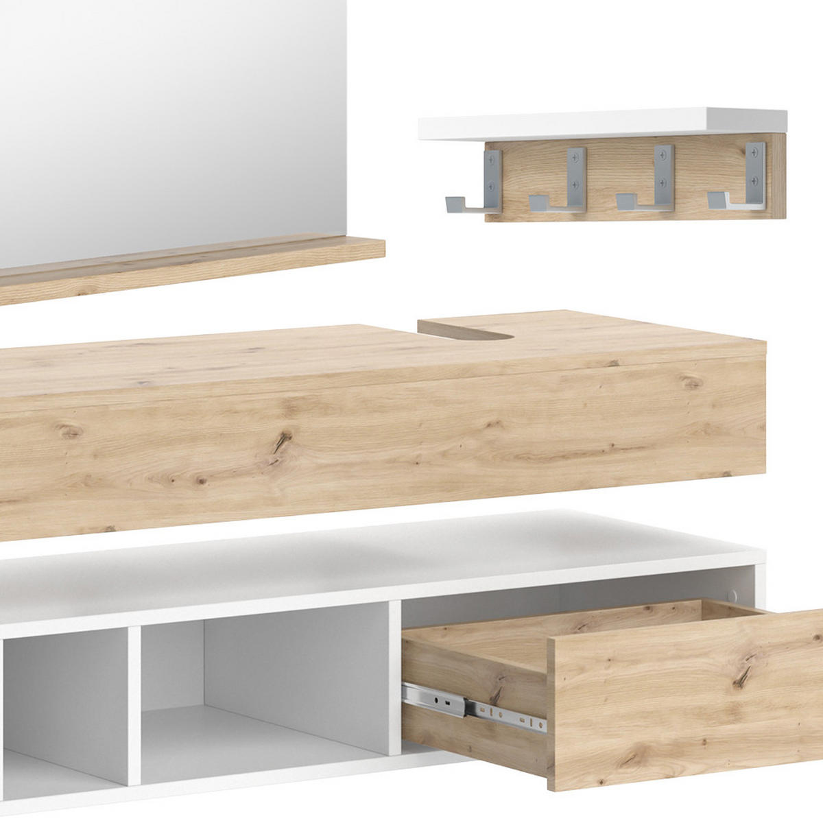 BADMÖBEL-SET Henri Weiß 4 Teile - Weiß/Eiche Artisan, Holzwerkstoff (100/20/40cm) - Vicco
