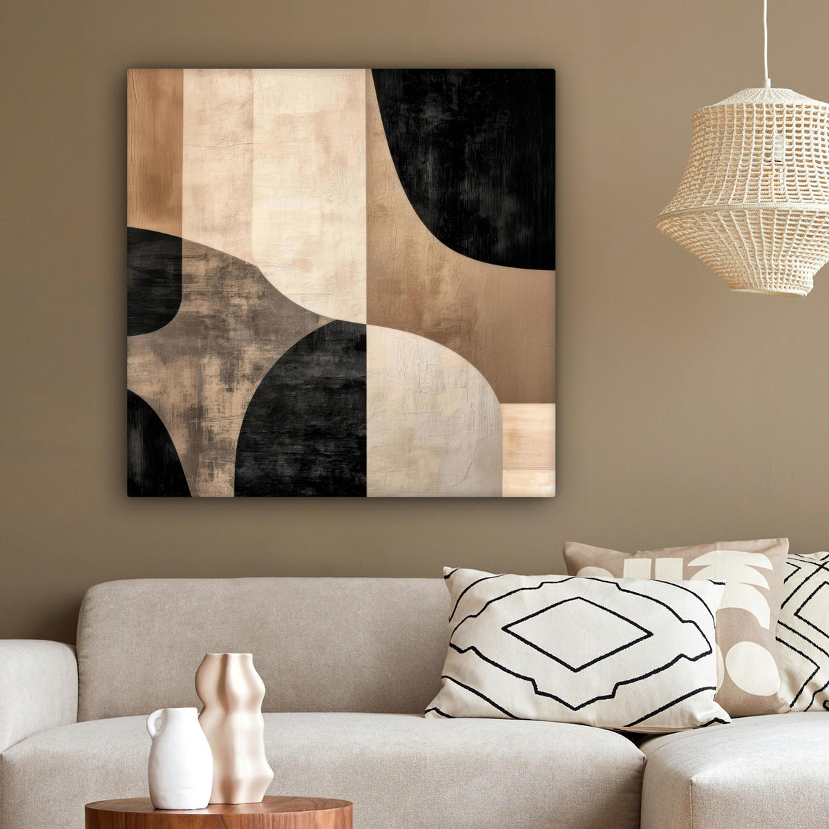 LEINWANDBILD Abstrakt - Flugzeuge - Schwarz - Rund Deko Groß 90x90 cm - Beige, Textil (90/90cm) - MuchoWow