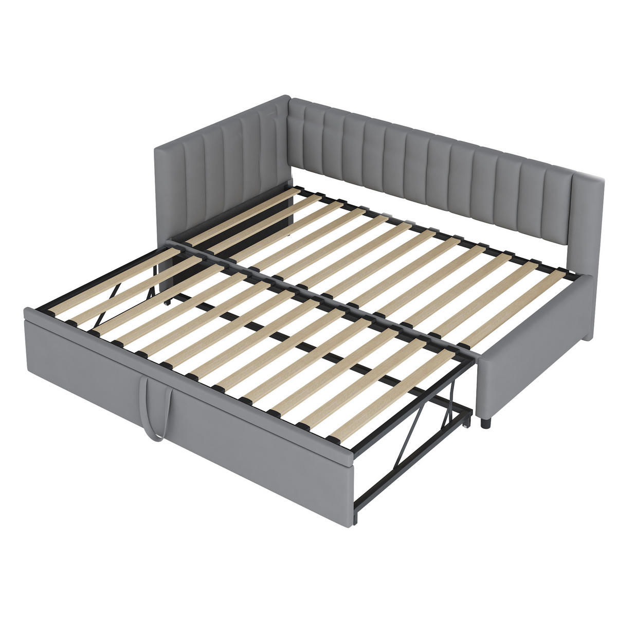 POLSTERBETT 90/180 cm grau aus Samt mit ausziehbarem Bett - Grau, Textil (90/180cm) - OKWISH