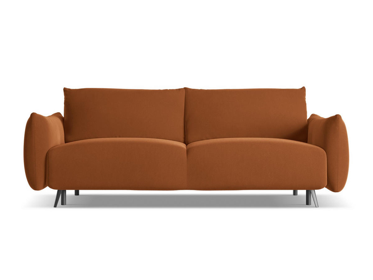 3-SITZER SOFA mit Schlaffunktion Samt Stoff Orange - Terra cotta/Schwarz, Textil/Metall (230/86/105cm) - Makamii