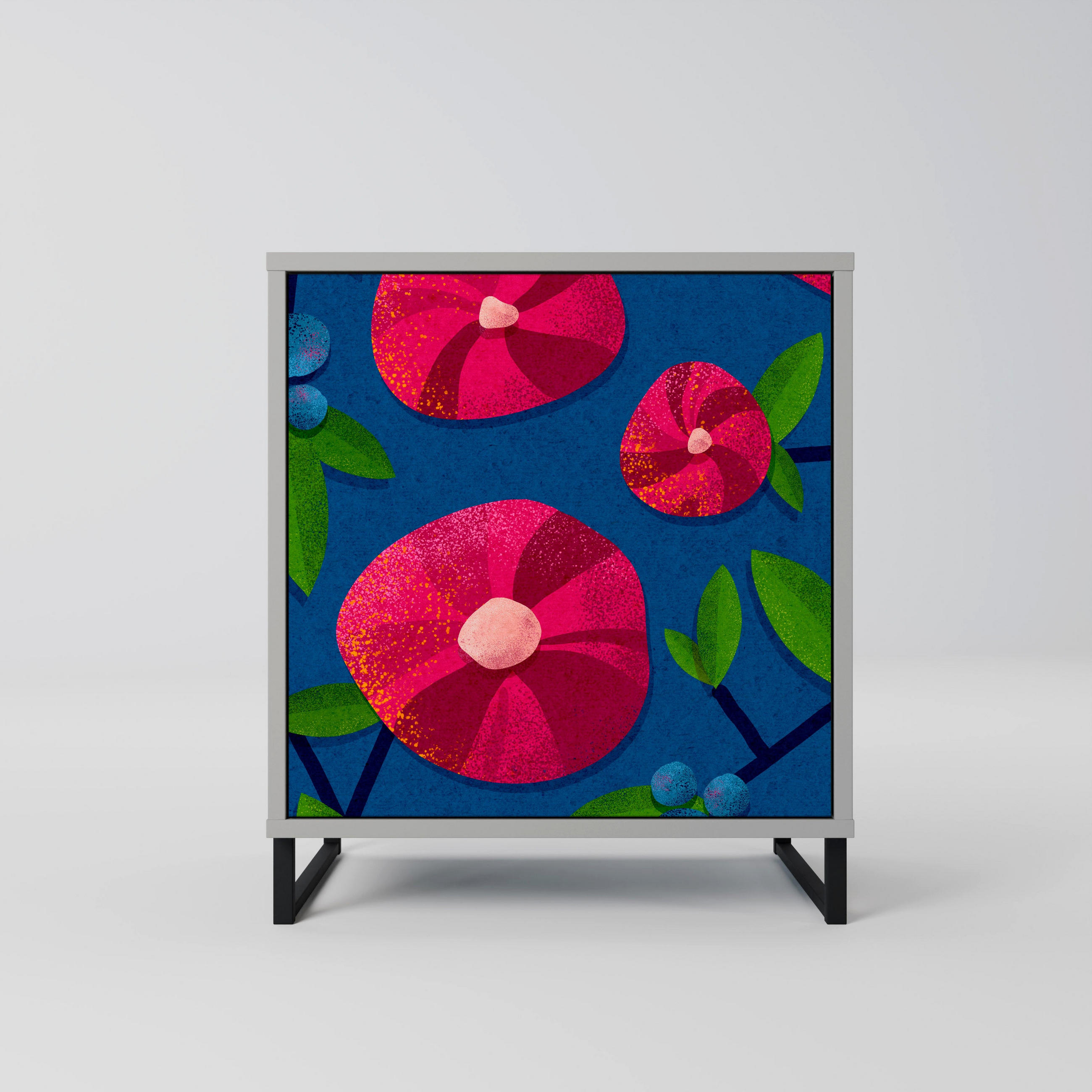 SIDEBOARD SPRING THOUGHTS, Grau, 57,5x42x67,5 cm, Schwarze Metall-Rahmenfüße - Multicolor/Schwarz, Holzwerkstoff/Metall (57.5/67.5/42cm) - SpaceRebels
