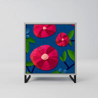 SIDEBOARD SPRING THOUGHTS, Grau, 57,5x42x67,5 cm, Schwarze Metall-Rahmenfüße - Multicolor/Schwarz, Holzwerkstoff/Metall (57.5/67.5/42cm) - SpaceRebels