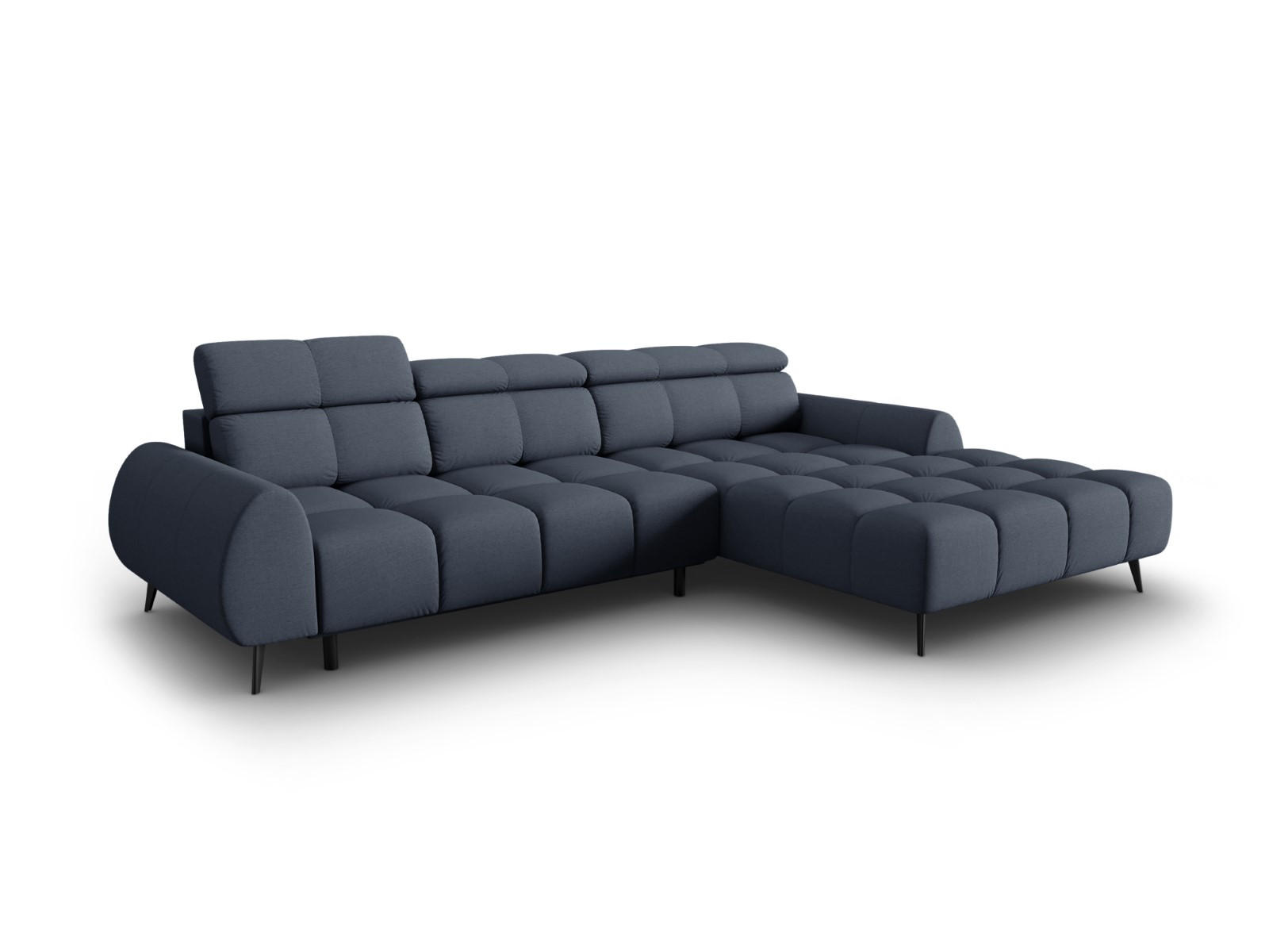 ELEKTRISCHES-ECKSOFA rechts Alyse aus strukturiertem Stoff dunkelblau 5 Sitzplätze - Dunkelblau, Textil (188/295cm) - Micadoni