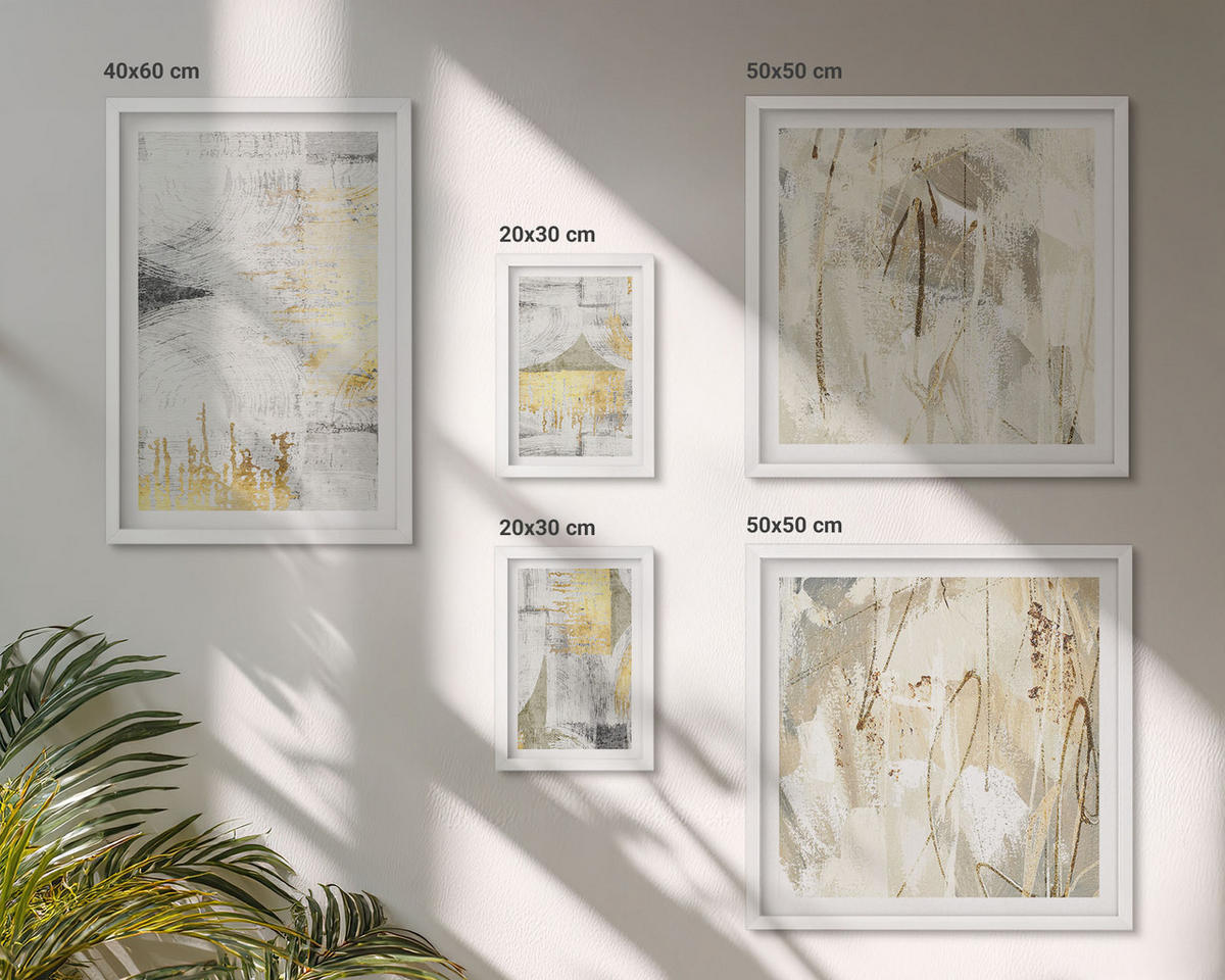 BILDER SET 5er Set - 50x50 cm & 20x30 cm & 40x60 cm Weißer Rahmen - Abstrakte minimalistische Muster - Weiß, Kunststoff (40/60cm) - TULUP