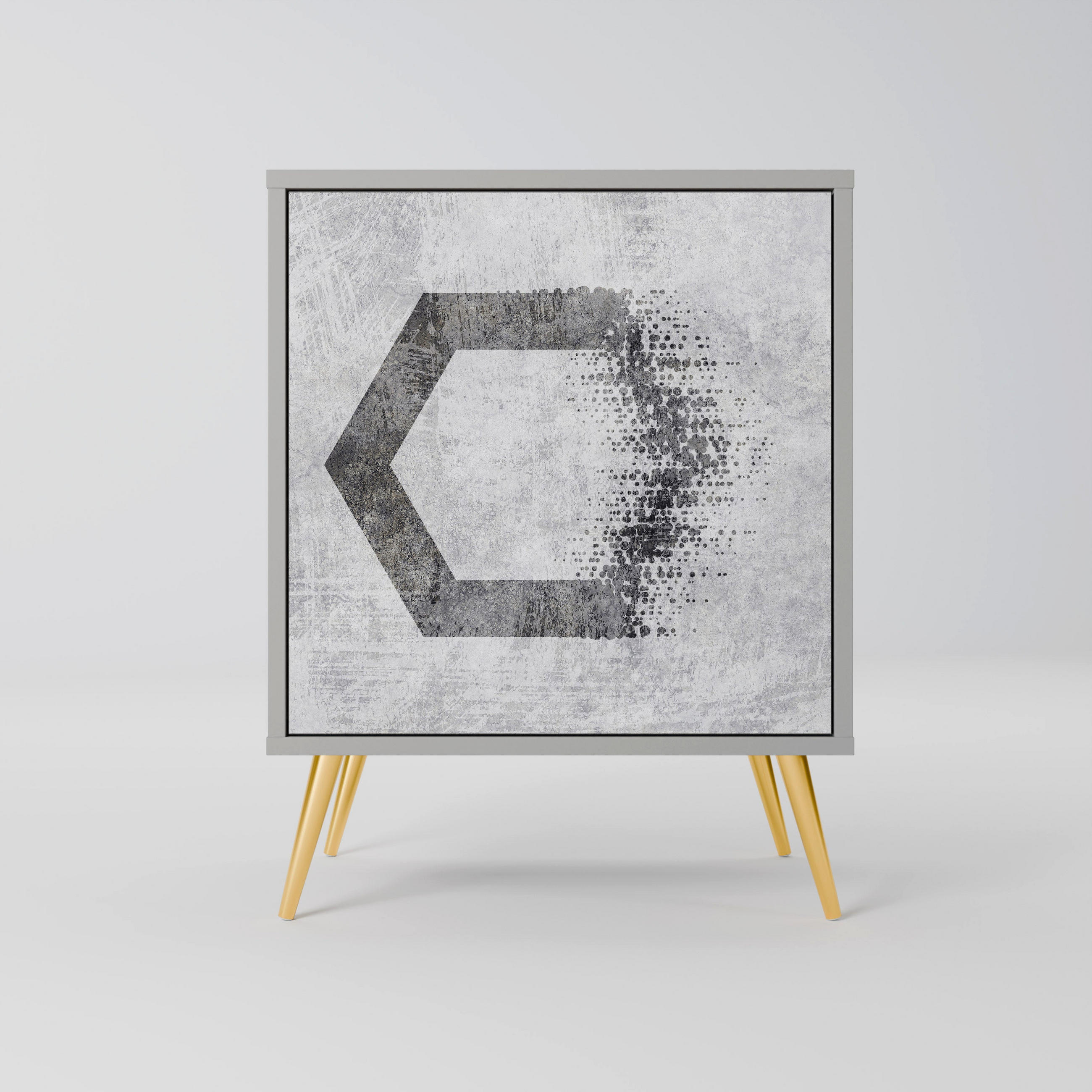 SIDEBOARD HEXAGONAL FIGURES, Grau, 57,5x42x75,5 cm, Goldfarbene Metallfüße - Goldfarben/Multicolor, Holzwerkstoff/Metall (57.5/75.5/42cm) - SpaceRebels