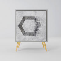SIDEBOARD HEXAGONAL FIGURES, Grau, 57,5x42x75,5 cm, Goldfarbene Metallfüße - Goldfarben/Multicolor, Holzwerkstoff/Metall (57.5/75.5/42cm) - SpaceRebels